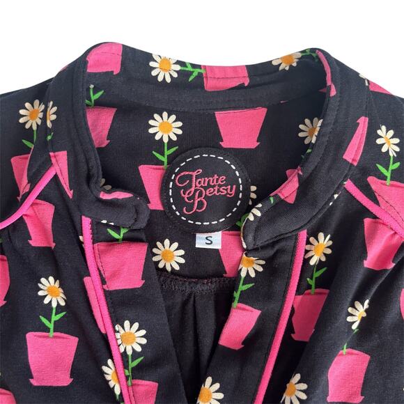 Tante Betsy Black & Pink Potted Daisy Pin Up Retro Inspired Dress Women’s Small - Picture 3 of 8